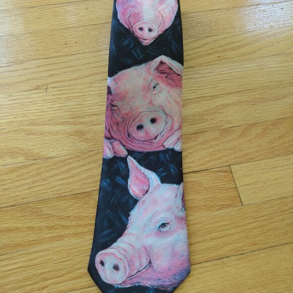 Vintage 80s Pig Necktie Novelty Tie Ralph Marlin Blaine Heilman 1989 - Picture 2 of 13